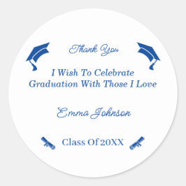 Pegatina Redonda Graduación Personalizada Simple En Blanco Y Azul