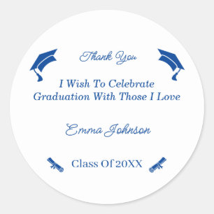 Pegatina Redonda Graduación Personalizada Simple En Blanco Y Azul