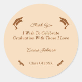 Pegatina Redonda Graduación Personalizada Simple En Marrón Y Beige