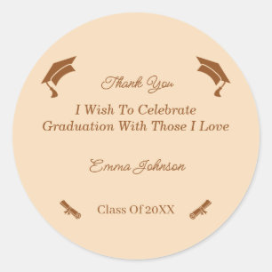 Pegatina Redonda Graduación Personalizada Simple En Marrón Y Beige