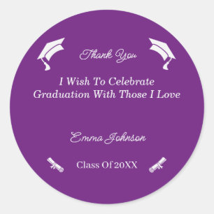 Pegatina Redonda Graduación Personalizada Simple En Púrpura Y Blanc