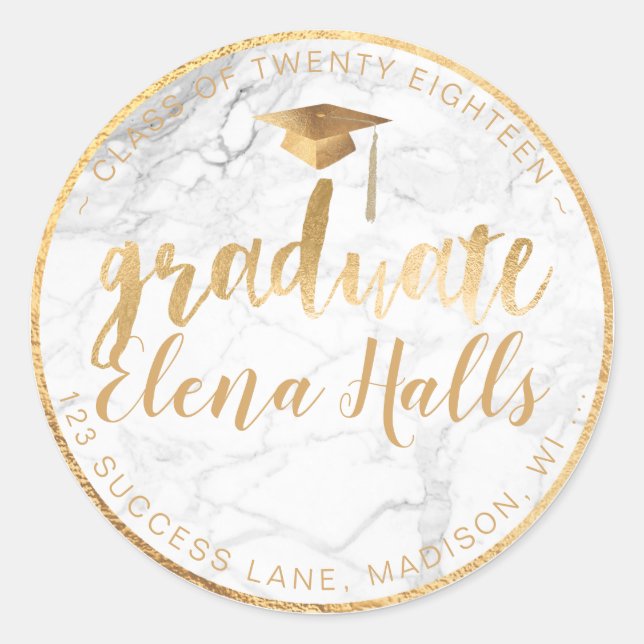 Pegatina Redonda Graduación PixDezines 2018/Marble+Faux Gold (Anverso)