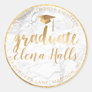 Pegatina Redonda Graduación PixDezines 2018/Marble+Faux Gold