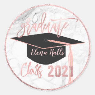 Pegatina Redonda Graduación PixDezines 2018/Oro Rosa Marble+Faux