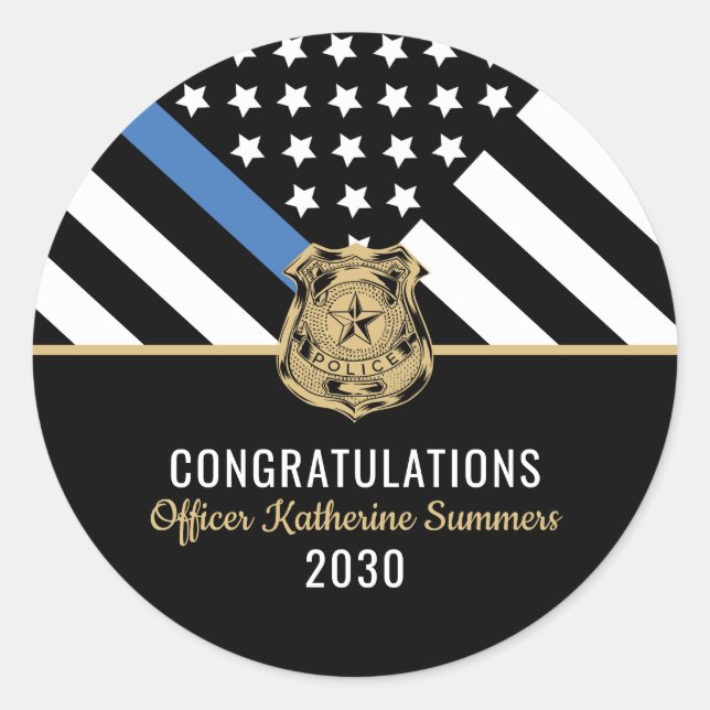Pegatina Redonda Graduación policial, aplicación de la ley de la Lí (Anverso)