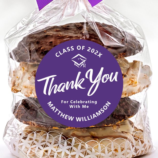 Pegatina Redonda Graduación púrpura Tapa de guión negrita Gracias a (Subido por el creador)