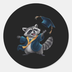 Pegatina Redonda Graduación Raccoon