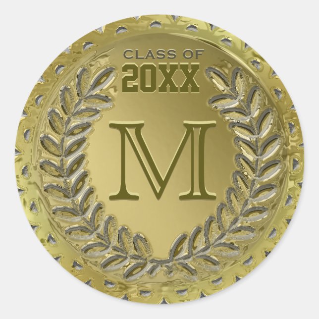Pegatina Redonda Graduación Relieve metalizado dorado falso (Anverso)