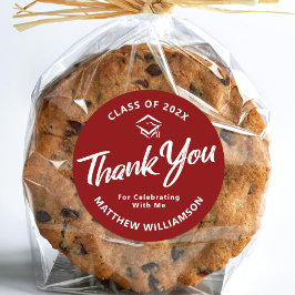 Pegatina Redonda Graduación roja negrita Título de guión Gracias Mí