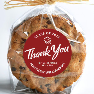 Pegatina Redonda Graduación roja negrita Título de guión Gracias Mí