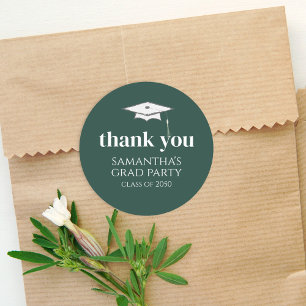 Pegatina Redonda Graduación Simple Gracias Verde Oscuro Minimalista