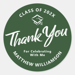 Pegatina Redonda Graduación verde campeón de guión negrita Gracias 