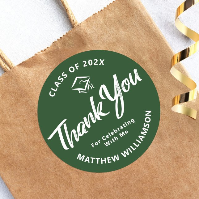 Pegatina Redonda Graduación verde campeón de guión negrita Gracias  (Subido por el creador)