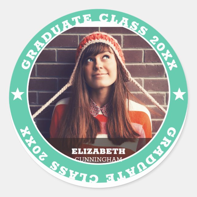 Pegatina Redonda Graduado Clase de 20XX Foto de graduación (Anverso)