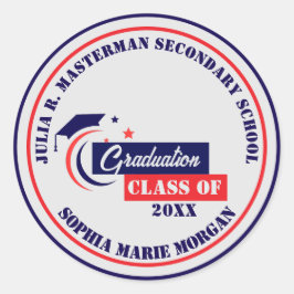 Pegatina Redonda Graduado de blanco rojo y azul