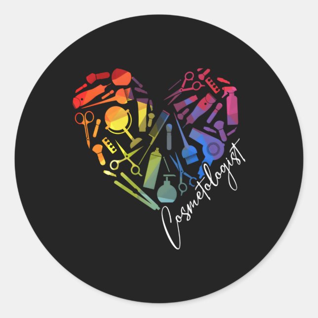 Pegatina Redonda Graduado de Cosmetología Aprender Cosmetólogo (Anverso)