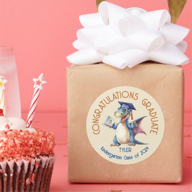 Pegatina Redonda Graduado de Dragon Kindergarten (Fiesta)