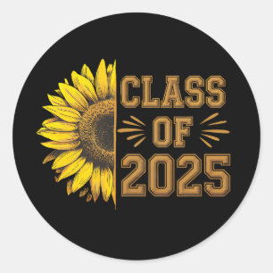 Pegatina Redonda Graduado de la promoción 2025 Girasol de graduació