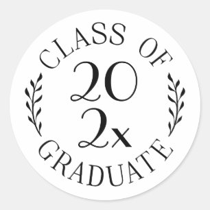 Pegatina Redonda Graduado de la promoción de 2026 Emblema blanco y