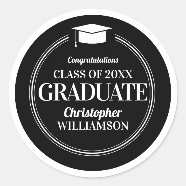 Pegatina Redonda Graduado de las felicitaciones modernas de moda (Anverso)