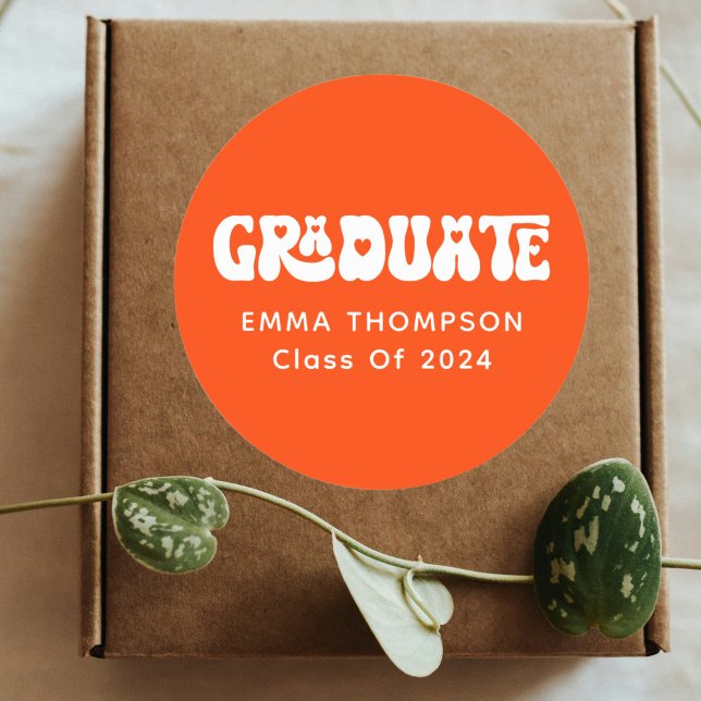 Pegatina Redonda Graduado De Naranja Retro De 2024 (Subido por el creador)