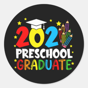 Pegatina Redonda Graduado de preescolar 2026 pre-k graduado diverti