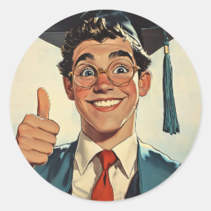 Pegatina Redonda Graduado emocionado que da un resumen