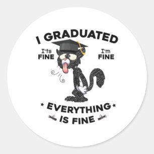 Pegatina Redonda Graduado Graduado Graduado Gradu De Gato Negro Gra