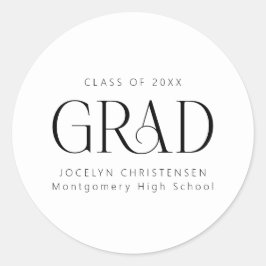 Pegatina Redonda Graduado moderno personalizado de Black White