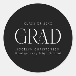 Pegatina Redonda Graduado moderno personalizado de Black White