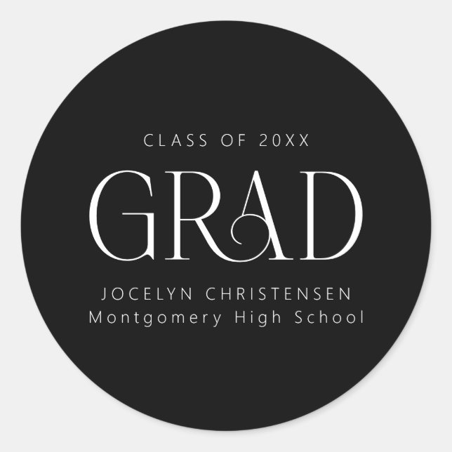 Pegatina Redonda Graduado moderno personalizado de Black White (Anverso)