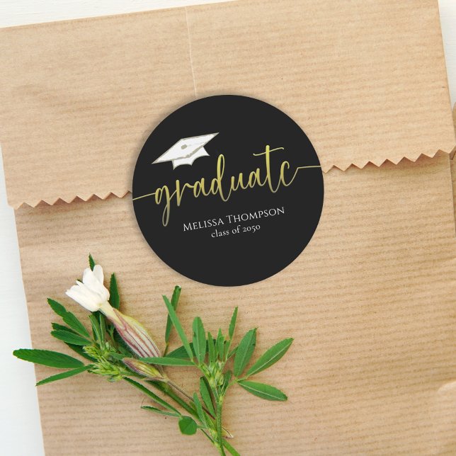 Pegatina Redonda Graduado Oro Negro Tapón de Graduación Simple (Subido por el creador)