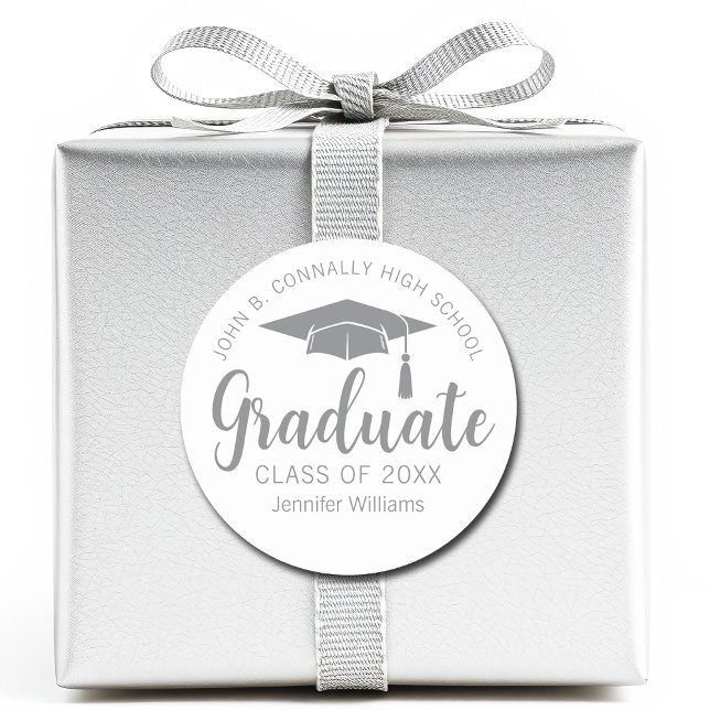 Pegatina Redonda Graduado Personalizado 2025 de moda Silver Gray (Subido por el creador)