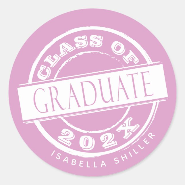 Pegatina Redonda Graduado personalizado Girly Pink (Anverso)