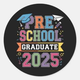Pegatina Redonda Graduado Preescolar 2025 Escuela Preescolar K