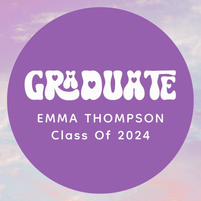 Pegatina Redonda Graduado Retro Púrpura De 2024 (Subido por el creador)