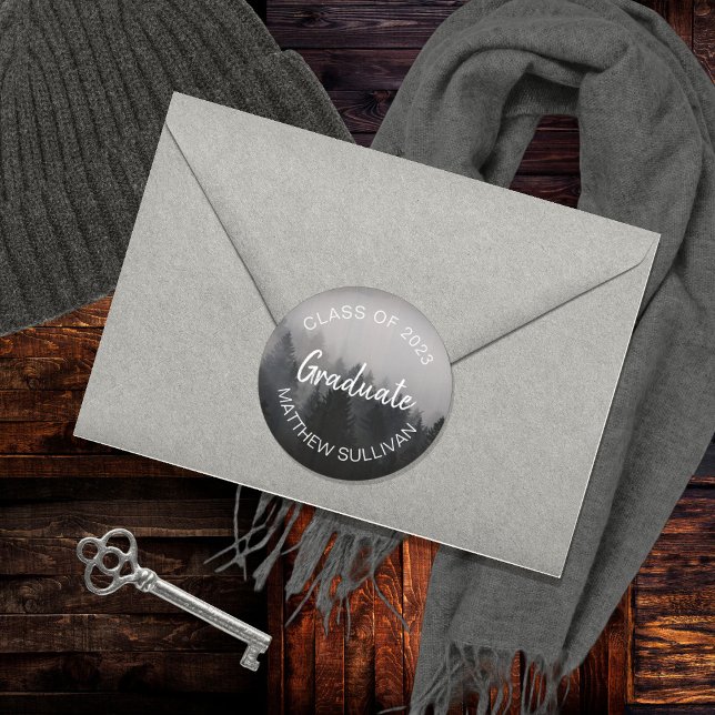 Pegatina Redonda Graduado rústico de madera de 2023 | Nombre (Subido por el creador)