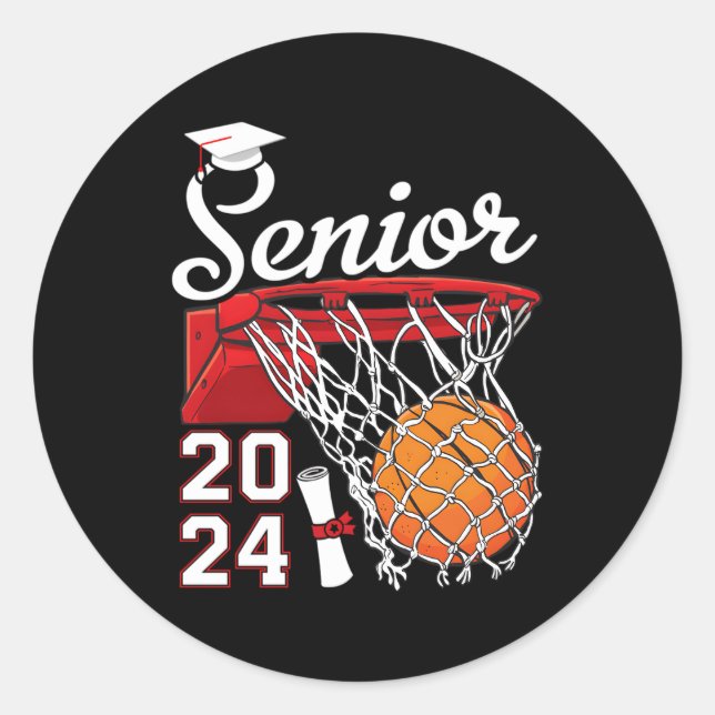 Pegatina Redonda Graduado Senior Class 2024 Graduación Basketball P (Anverso)