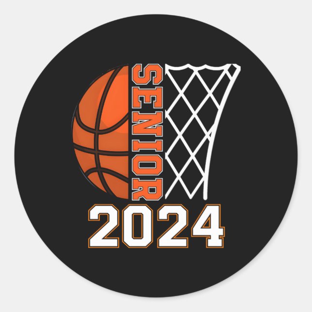 Pegatina Redonda Graduado Senior Class 2024 Graduación Basketball P (Anverso)