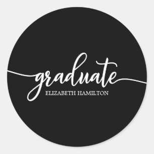 Pegatina Redonda Graduado Simple Chic Caligrafía Graduación