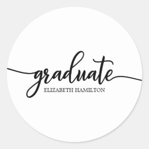 Pegatina Redonda Graduado Simple Chic Caligrafía Graduación Clásico