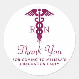 Pegatina Redonda Graduado simple de Red Caduceus RN Gracias
