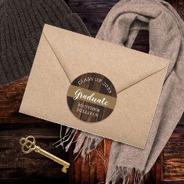 Pegatina Redonda Graduado Woodsy de 2023 | Nombre