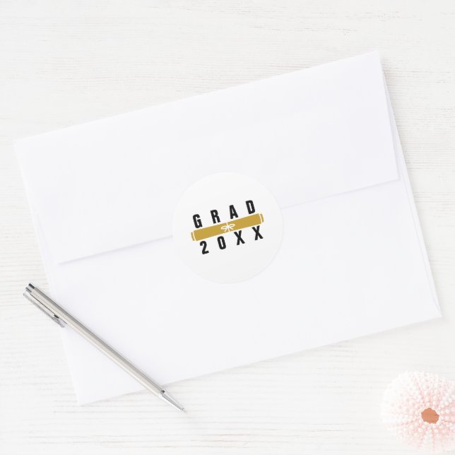 Pegatina Redonda Graduation Diploma Black & Gold Envelope Seal (Sobre)