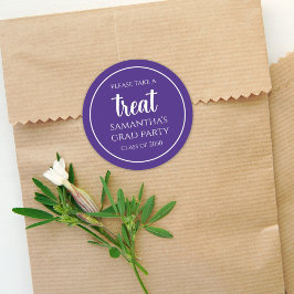 Pegatina Redonda Graduation Simple Minimalist Script Purple Treat 