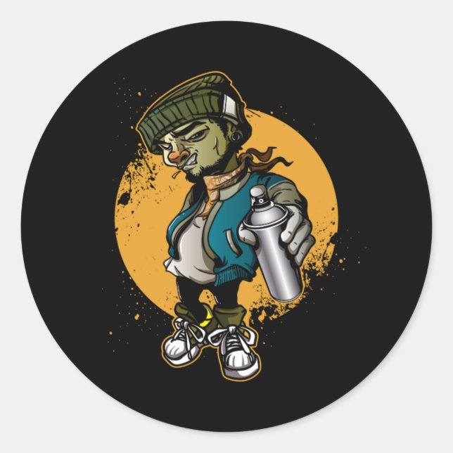 Pegatina Redonda Graffiti Artista Spray Paintings Pintores Graffiti (Anverso)