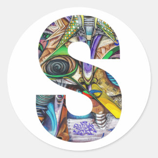 Pegatina Redonda Graffiti de arte moderno Monograma Letra inicial S