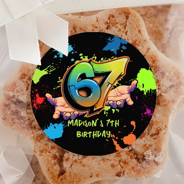 Pegatina Redonda Graffiti Six Seven Kids 7th Birthday Sticker (Subido por el creador)