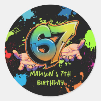 Pegatina Redonda Graffiti Six Seven Kids 7th Birthday Sticker