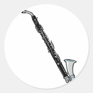 Pegatina Redonda Gráfica burda del Clarinet, sólo el Clarinet